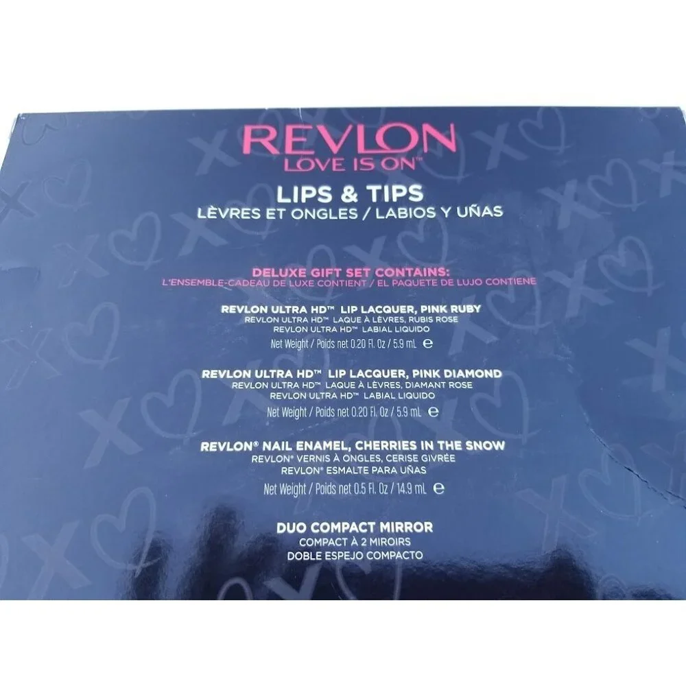 Revlon Love Is On Gift Set 2 Lip Lacquers Nail Polish Compact Mirror NEW
